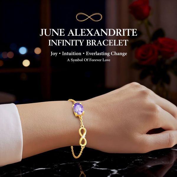 Alexandrite Birthstone Infinity Bracelet in 14K Gold Plating