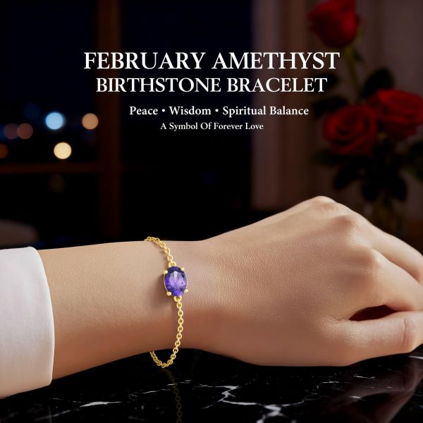 Amethyst Birthstone Bracelet in 14K Gold Plating