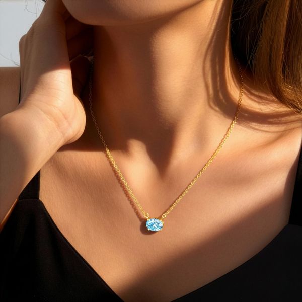 Aquamarine Birthstone Necklace in 14K Gold Plating