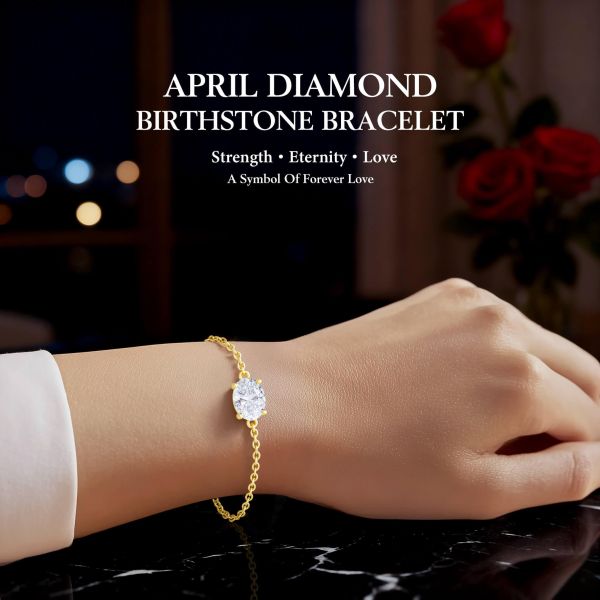 Diamond White Birthstone Bracelet in 14K Gold Plating