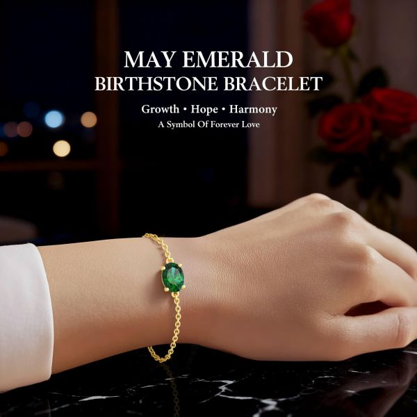 Emerald Birthstone Bracelet in 14K Gold Plating