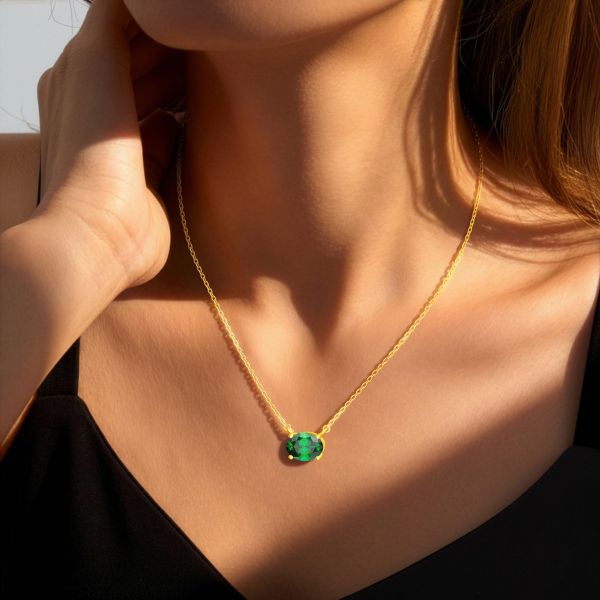 Emerald Birthstone Necklace in 14K Gold Plating