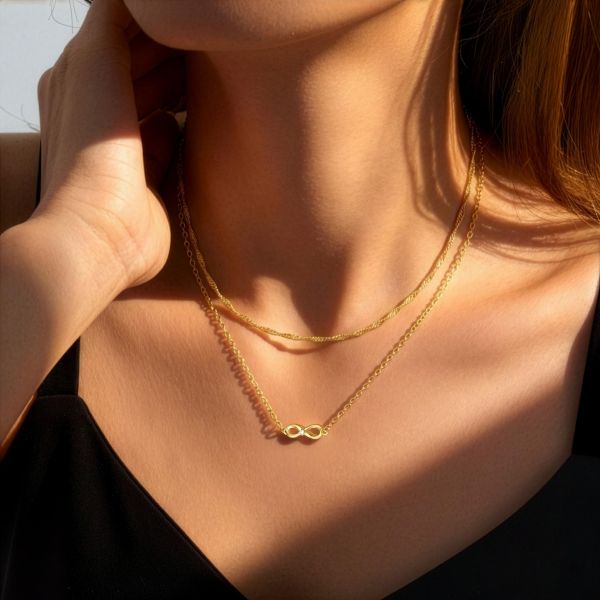 Layered Moissanite Infinity Necklace in 14K Gold Plating