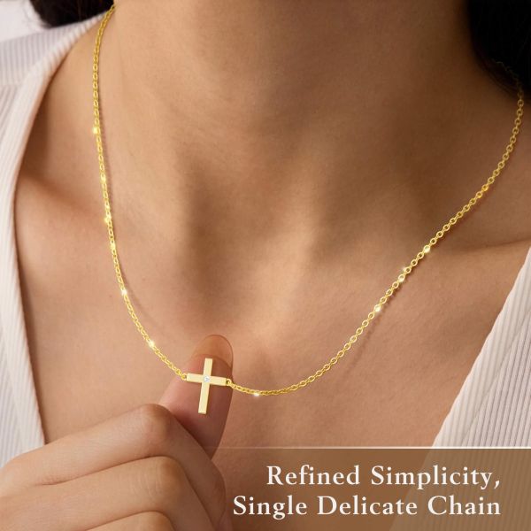 Moissanite Cross Necklace in 14K Gold Plating