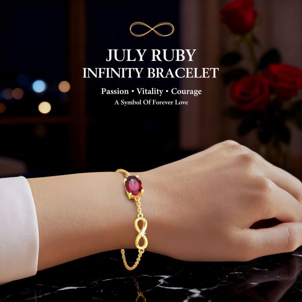 Ruby Birthstone Infinity Bracelet in 14K Gold Plating