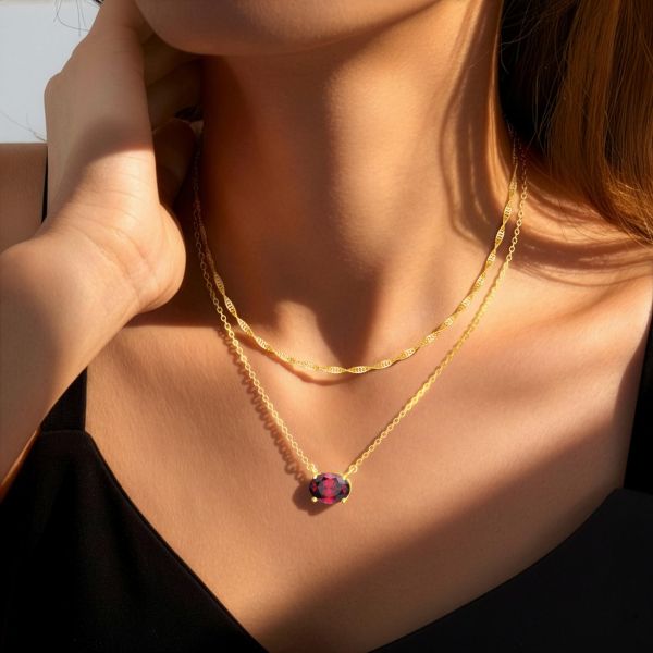 Ruby Layered Birthstone Necklace in 14K Gold Plating