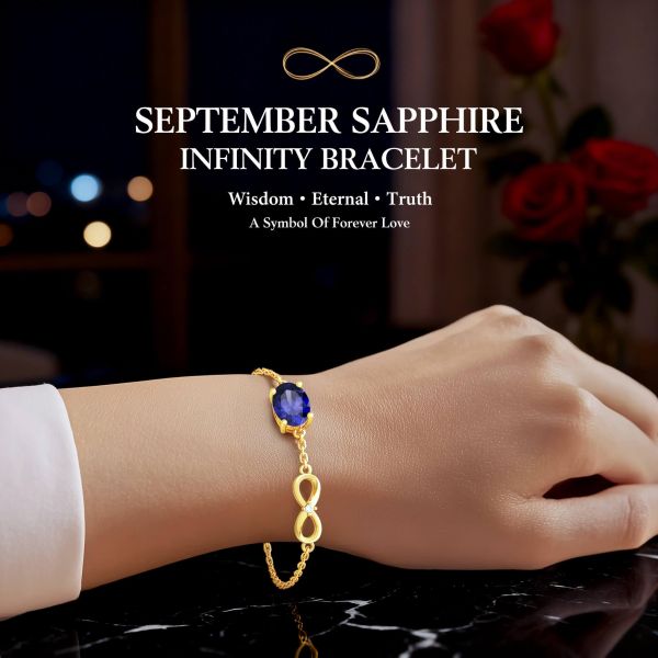Sapphire Birthstone Infinity Bracelet in 14K Gold Plating