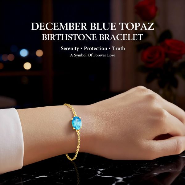Blue Topaz Birthstone Bracelet in 14K Gold Plating