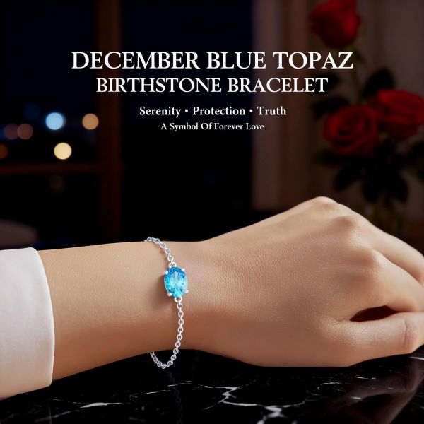 Blue Topaz Birthstone Bracelet in 14K White Gold Plating