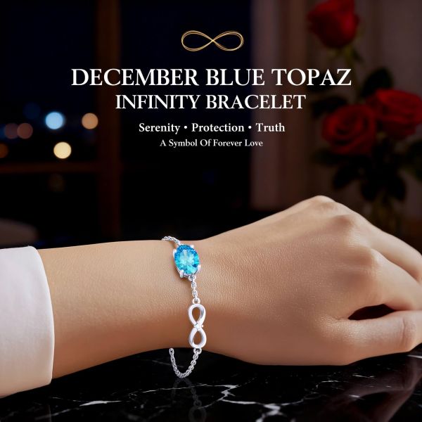 Blue Topaz Birthstone Infinity Bracelet in 14K White Gold Plating