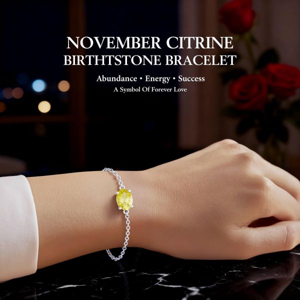 Citrine Birthstone Bracelet in 14K White Gold Plating