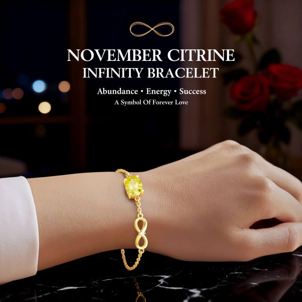 Citrine Birthstone Infinity Bracelet in 14K Gold Plating