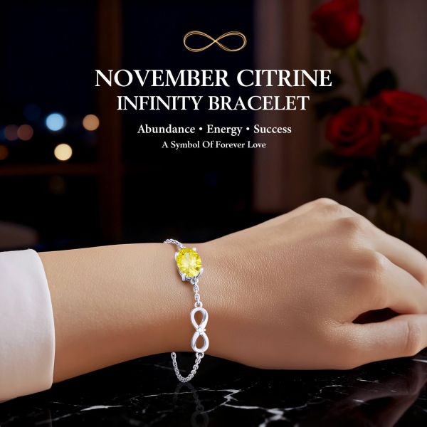 Citrine Birthstone Infinity Bracelet in 14K White Gold Plating