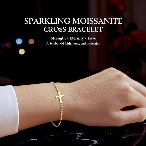 Moissanite Cross Bracelet in 14K Gold Plating