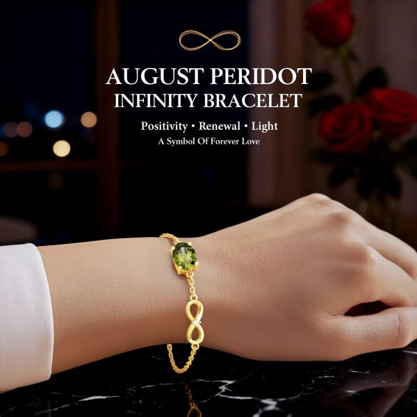 Peridot Birthstone Infinity Bracelet in 14K Gold Plating