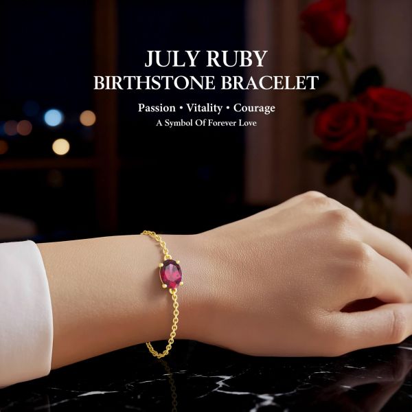 Ruby Birthstone  Bracelet in 14K Gold Plating