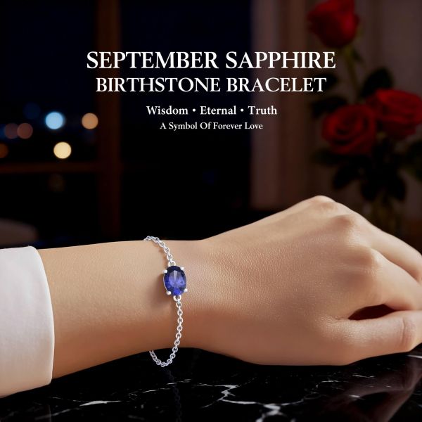 Sapphire Birthstone Bracelet in 14K White Gold Plating