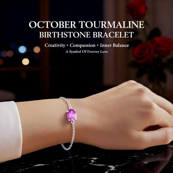 Tourmaline Birthstone Bracelet in 14K White Gold Plating