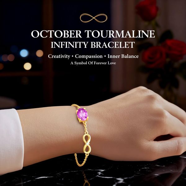 Tourmaline Birthstone Infinity Bracelet in 14K Gold Plating