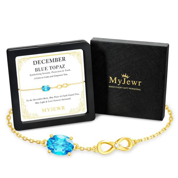 Blue Topaz Birthstone Infinity Bracelet in 14K Gold Plating
