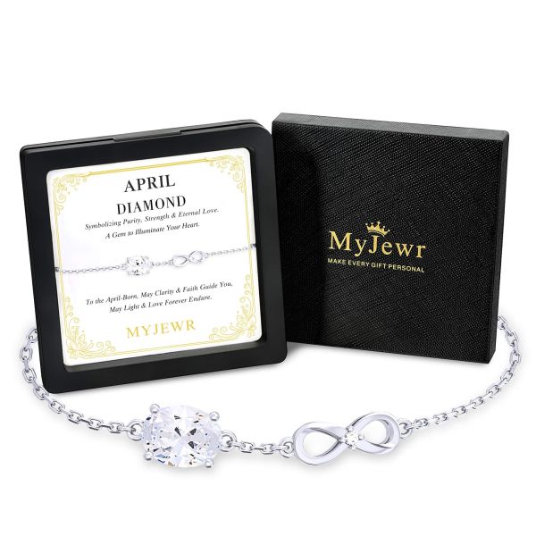 Diamond White Birthstone Infinity Bracelet in 14K White Gold Plating