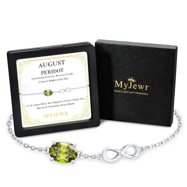 Peridot Birthstone Infinity Bracelet in 14K White Gold Plating