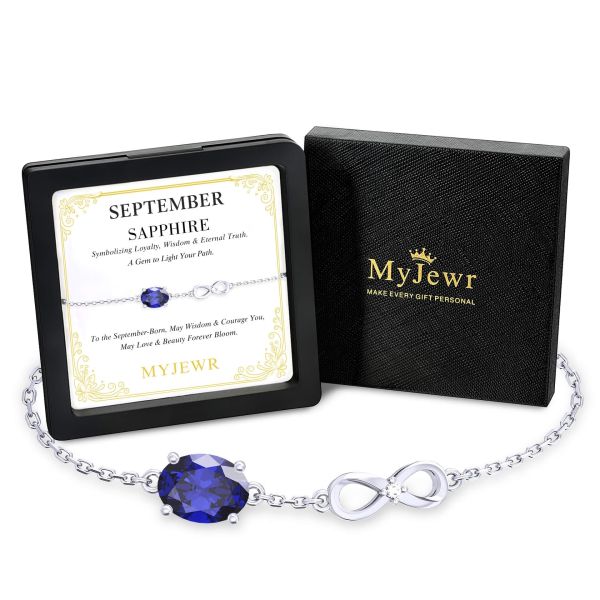 Sapphire Birthstone Infinity Bracelet in 14K White Gold Plating
