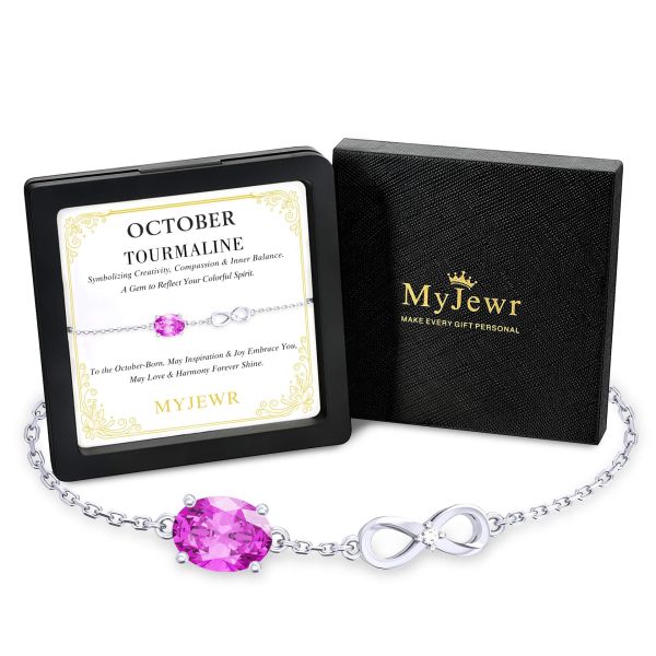 Tourmaline Birthstone Infinity Bracelet in 14K White Gold Plating