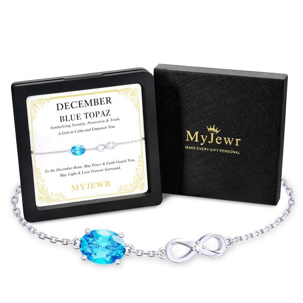 Blue Topaz Birthstone Infinity Bracelet in 14K White Gold Plating