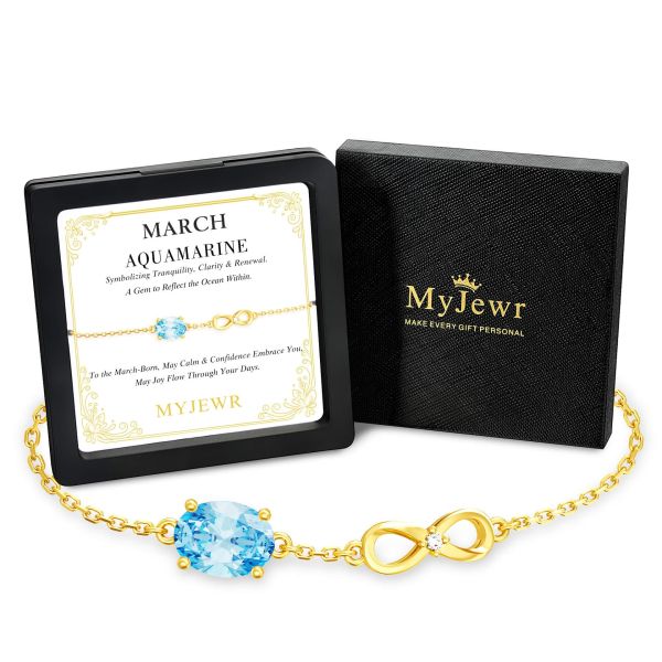 Aquamarine Birthstone Infinity Bracelet in 14K Gold Plating