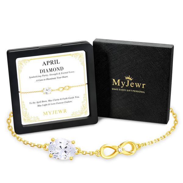 Diamond White Birthstone Infinity Bracelet in 14K Gold Plating