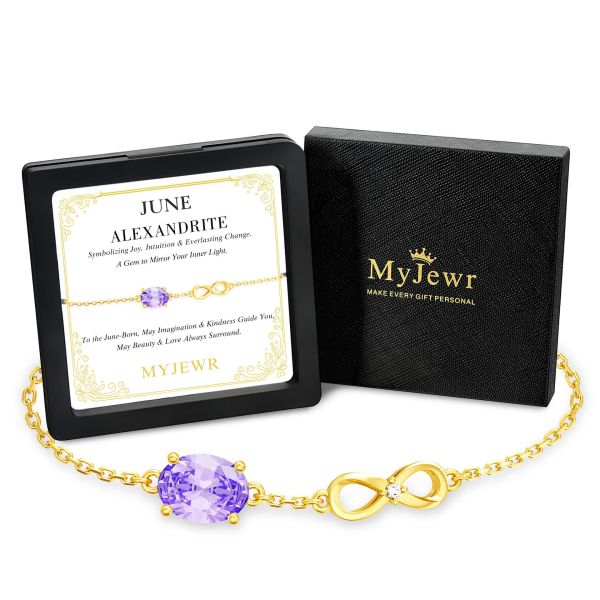 Alexandrite Birthstone Infinity Bracelet in 14K Gold Plating