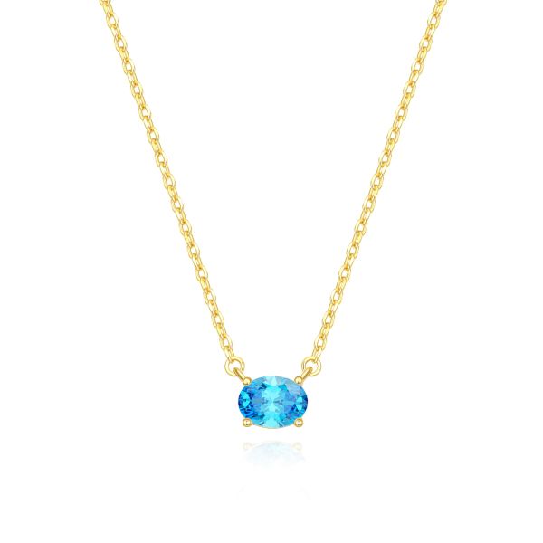Blue Topaz Birthstone Necklace in 14K Gold Plating