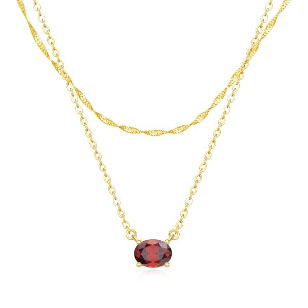 Garnet Layered Birthstone Necklace in 14K Gold Plating
