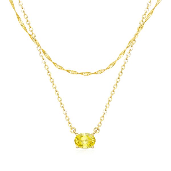 Citrine Layered Birthstone Necklace in 14K Gold Plating