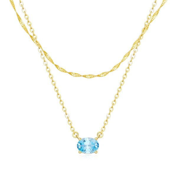 Aquamarine Layered Birthstone Necklace in 14K Gold Plating