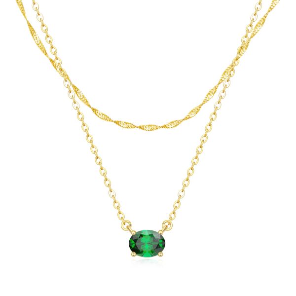 Emerald Layered Birthstone Necklace in 14K Gold Plating