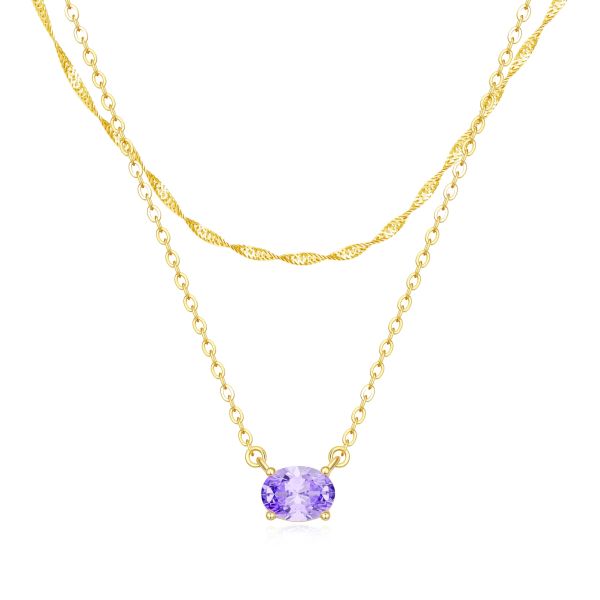 Alexandrite Layered Birthstone Necklace in 14K Gold Plating
