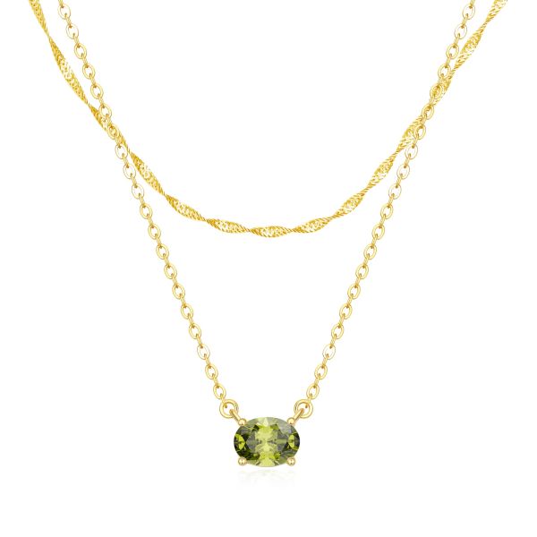 Peridot Layered Birthstone Necklace in 14K Gold Plating