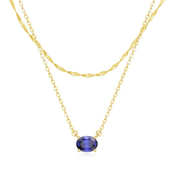 Sapphire Layered Birthstone Necklace in 14K Gold Plating