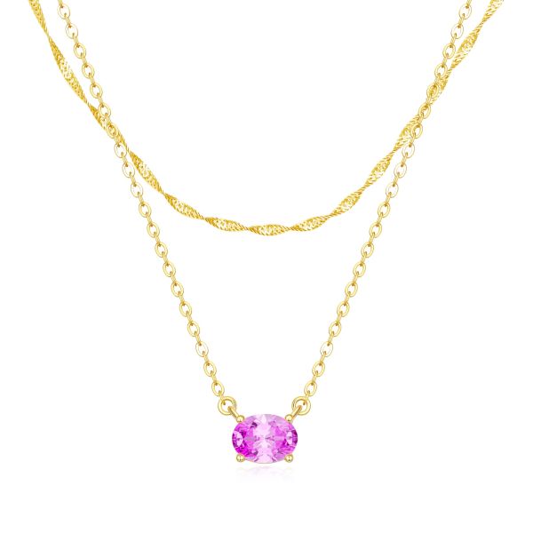 Tourmaline Layered Birthstone Necklace in 14K Gold Plating