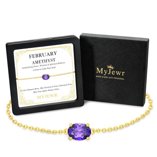 Amethyst Birthstone Bracelet in 14K Gold Plating