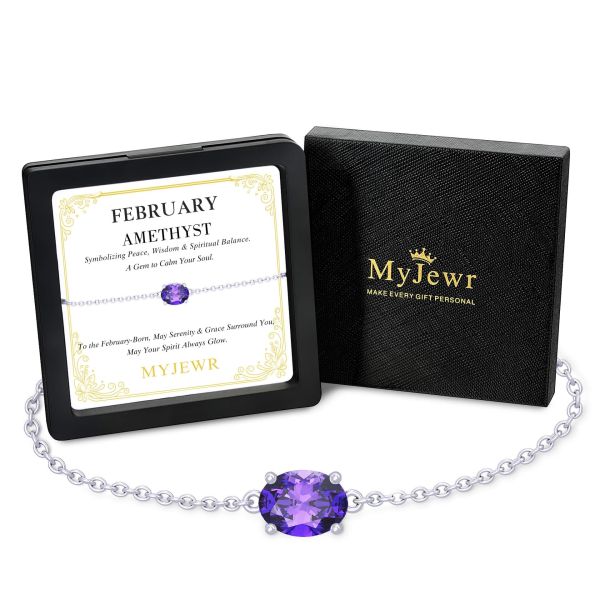 Amethyst Birthstone Bracelet in 14K White Gold Plating