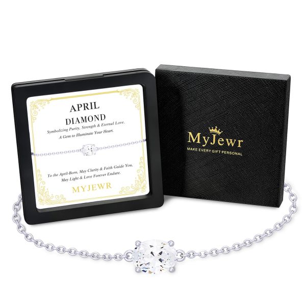 Diamond White Birthstone Bracelet in 14K White Gold Plating