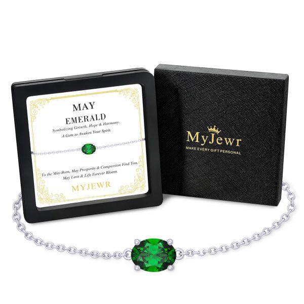 Emerald Birthstone Bracelet in 14K White Gold Plating