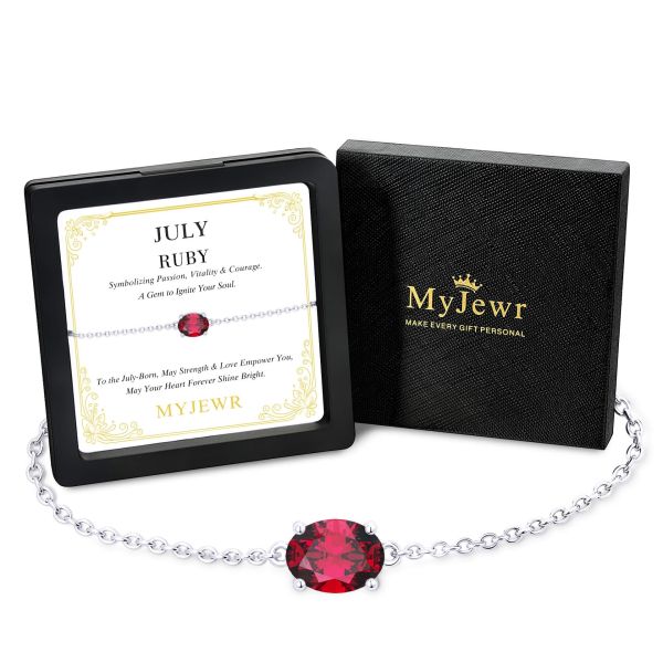 Ruby Birthstone Bracelet in 14K White Gold Plating