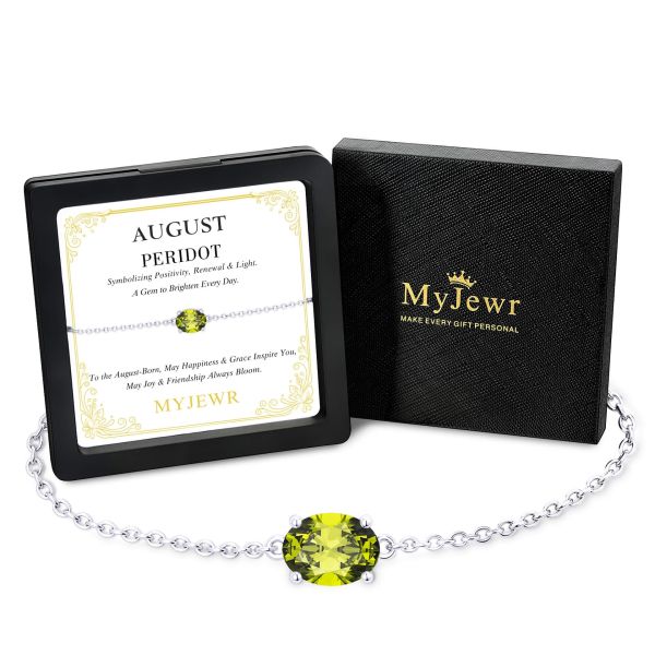 Peridot Birthstone Bracelet in14KWhiteGold Plating