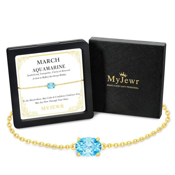 Aquamarine Birthstone Bracelet in 14K Gold Plating