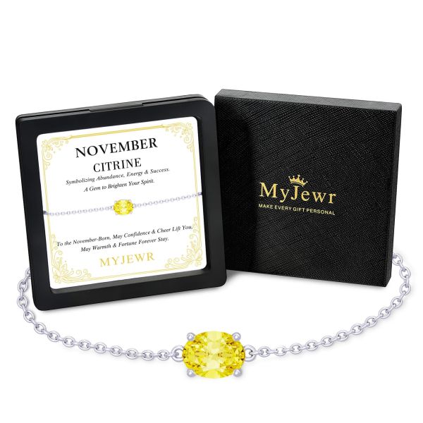 Citrine Birthstone Bracelet in 14K White Gold Plating