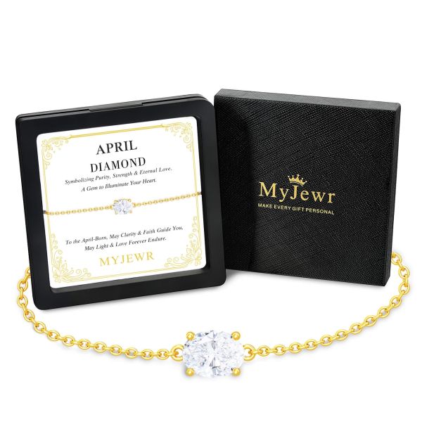 Diamond White Birthstone Bracelet in 14K Gold Plating